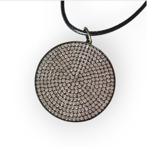 None and/or Unknown Jewelry - Gunmetal and rhinestone circle/shield pendant necklace